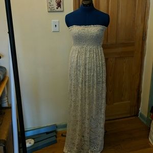 5th Culture Beige Strapless Lace Maxi